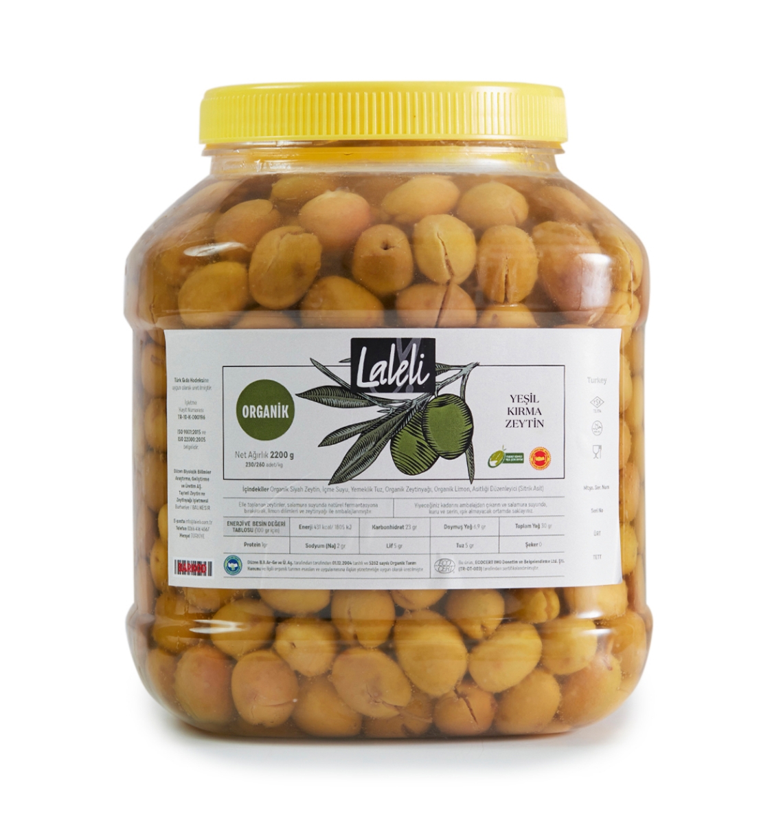 Organik Yeşil Kırma Zeytin 2,2kg. Pet Ambalaj (YENİ SEZON) resmi