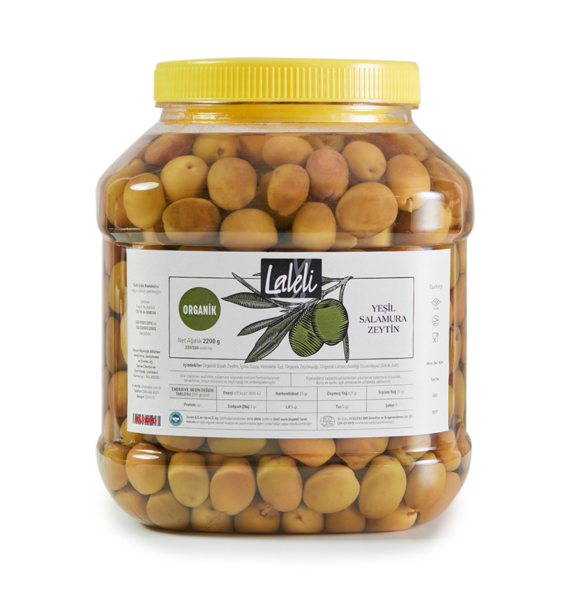 Organik Yeşil Salamura Zeytin 2,2kg. Pet Ambalaj resmi