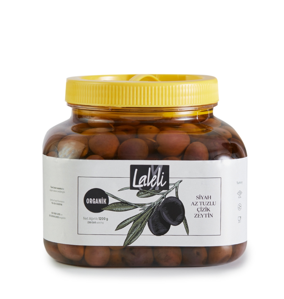 Organik Siyah Az Tuzlu Çizik Zeytin 1,2kg Pet Ambalaj (Zeytinyağı içerisinde) (YENİ SEZON) resmi