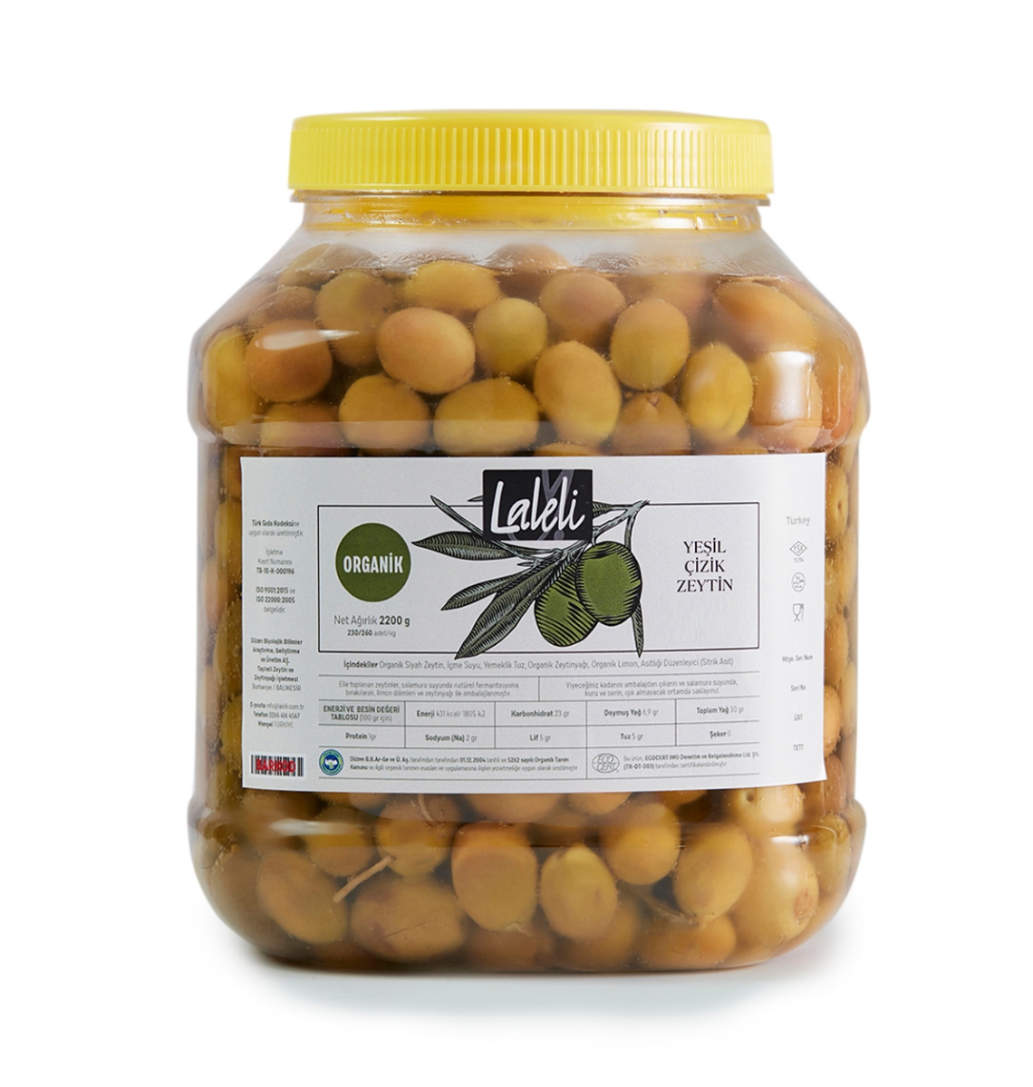 Organik Yeşil Çizik Zeytin 2,2kg. Pet Ambalaj  (YENİ SEZON) resmi